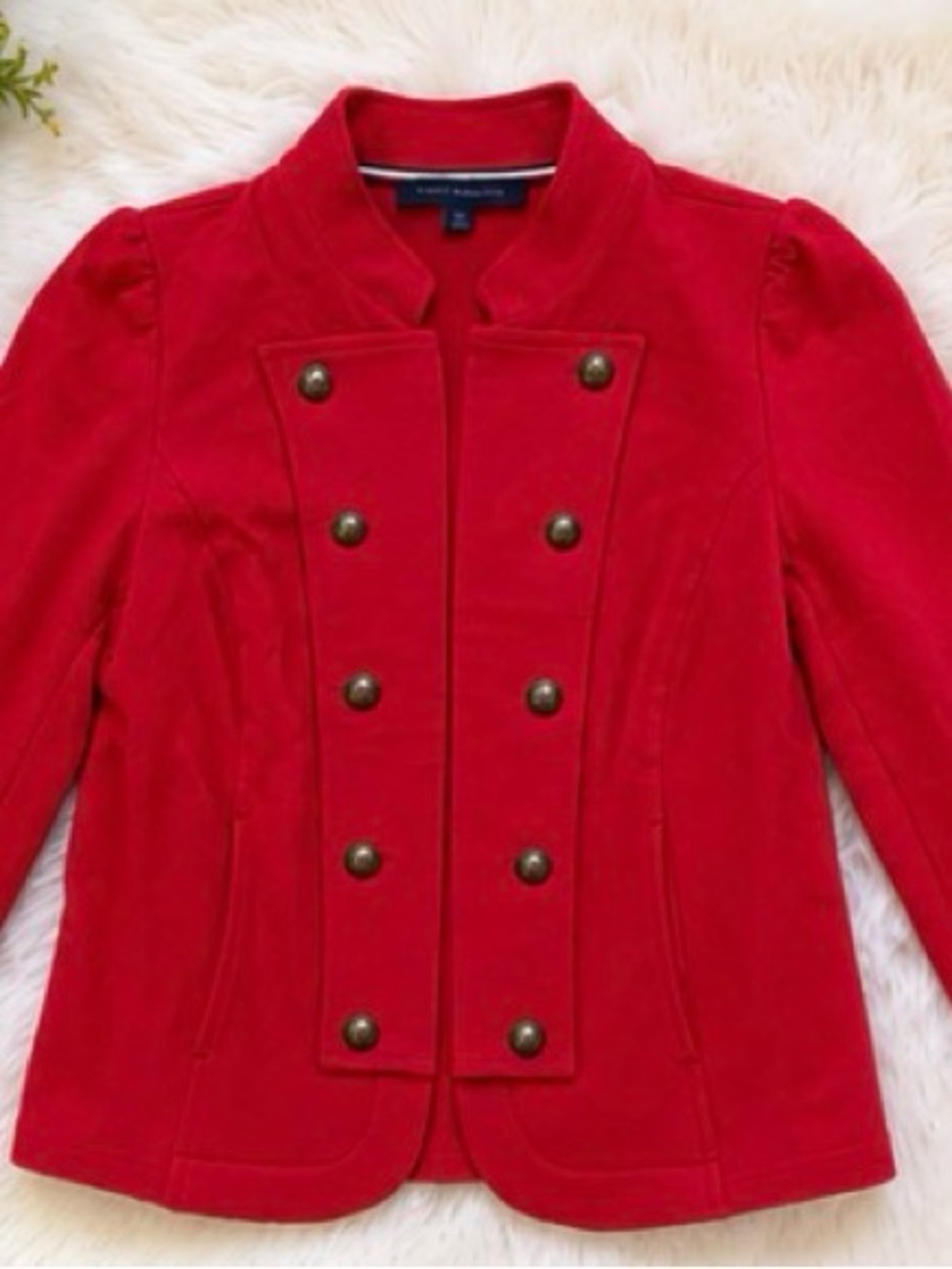 Tommy Hilfiger Red Double-Breasted Military-Inspired Jacket